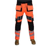 HASHOOB TRADING FZE Pantaloni da lavoro da uomo ad alta visibilità, in pile, fondina e ginocchiera, tasca per pantaloni da lavoro, Arancione, S