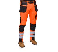 HASHOOB TRADING FZE Pantaloni Hi Vis da uomo ad alta visibilità Cargo Workwear Soft Heavy Duty Multi Pocket Easy Care Pantaloni da lavoro nastro riflettente Pantaloni da lavoro, Orange-1, W32 / L30