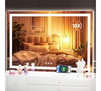 Hasipu Specchio cosmetico con luci, 80 x 50 cm, specchio per il trucco a LED, illuminato con 3 modalità dimmerabili, controllo touch screen, specchio quadrato bianco