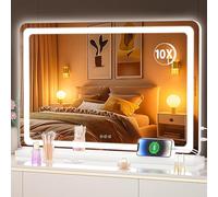 Hasipu Specchio cosmetico con luci, 81,3 x 50,8 cm, specchio per trucco illuminato con dimmerabile 3 modalità, specchio rotondo bianco con controllo touch screen