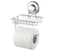 HASKO accessories Porta rotolo di carta igienica a ventosa con ripiano, in acciaio inox, SS304, per montaggio a parete, per bagno e cucina (cromato)