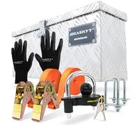 HASKYY Cassetta degli attrezzi Scatola per il trasporto in alluminio cassetta in alluminio 48,5x14x20 cm, con 2 cinghie con cricchetto 5 m x 27 mm, 400-800 daN, lucchetto antifurto e guanti