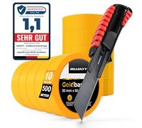 HASKYY Nastro crespo per imbianchini, 10 Rotoli 30 mm x 50 m, con coltello in alluminio, Nastro Mascheratura set professionale per bordi taglienti, Arancia Carta Gommata, taglierino con lama SK5