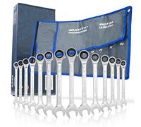 HASKYY Set Chiavi Combinate a Cricchetto 8-24 mm - 14 Pezzi, Chiavi Fisse e ad Anello con Cricchetto, Set Professionale per Officina, Meccanica e Auto