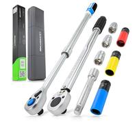 HASKYY Set di 9 chiavi dinamometriche 1/2" 28-210 Nm e cricchetto reversibile telescopico, 46-60 cm, set di chiavi a bussola