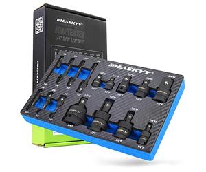 HASKYY Set di adattatori per avvitatore a percussione, giunto a croce, 17 pezzi, per bussola, 1/4", 3/8", 1/2", 3/4"