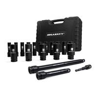 HASKYY Set di Bussole a Impatto 1/2" 19 Pezzi 10-27 mm | 16 bussole profonde a 6 punti, acciaio Cr-Mo, prolunghe 125/250 mm, adattatore 1/4", foro per perno e O-ring