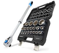 HASKYY Set di chiavi a bussola multiuso XZN 8-36 mm 1/2 pollice e cricchetto telescopico estraibile con interruttore 1/2 pollice 610-750 mm, 72 denti, in acciaio CR-V, set di strumenti da 22 pezzi