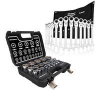 HASKYY Set di chiavi a bussola XZN - 1/2", 8 - 36 mm, 12 spigoli e anello a forchetta a cricchetto 8 - 19 mm, set completo di attrezzi da 33 pezzi