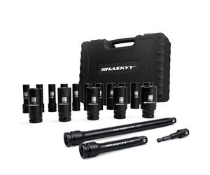 HASKYY Set di dadi per avvitatore a percussione, 10-27 mm, 1/2", 19 pezzi, 2 prolunghe 1/4 adattatore