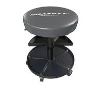 Haskyy Sgabello da officina regolabile GRIGIO I Sedia Girevole con Vassoio e Seduta Tonda con 5 ruote | ø38, 5 cm | 2 ripiani | 390-520mm