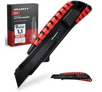 HASKYY Taglierino universale professionale, set da 2 coltelli da 18 mm, con lama SK5 extra affilata, corpo ergonomico con scanalature in gomma e cambio sicuro della lama