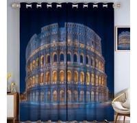 HASLEFND 2 Tende oscuranti Paesaggio architettonico con occhielli, 140 cm di altezza, super morbide, opache, per soggiorno, camera da letto, Colosseo romano,Blu