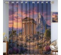 HASLEFND 2 Tende oscuranti Paesaggio naturale con occhielli, 140 cm di altezza, super morbide, opache, per soggiorno, camera da letto, Tempio in lontananza, montagne al tramonto,Viola