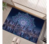HASLEFND Antiscivolo Zerbino Ingresso Interno, Tappeto Viola Camera Cucina 60 x 90 cm, Tappeti Lavabili In Lavatrice Carte Vista notturna della città Torre del Mandala Pelo Corto Rug