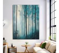 HASLEFND Blu-verde Stile sognante Stampa su tela Senza Cornice Una foresta avvolta nella nebbia Pittura Quadri su tela Quadri Moderni Camera da Letto Soggiorno Decorazioni Murale 40 x 50 cm