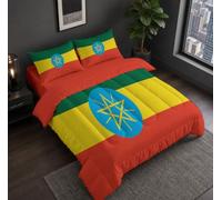 HASLEFND Couette Imprimée 220 x 240 cm Potenza nazionale Réversible | Édredon Super Doux pour 4 Saisons - Bandiera nazionale dell'Etiopia - 2 Taies d'oreiller 65x65 cm - Giallo