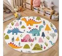 HASLEFND Rotondo Tappeto Stile cartone animato Collina degli alberi dei dinosauri Gioco Morbido per Neonati Bambini Antiscivolo Lavabile Pelo Corto Tappeto Lavabile (Colore arancione, 120cm)