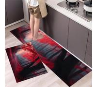 HASLEFND Set di 2 tappeti da cucina Paesaggio fantasy Sentiero nebbioso dell'acero, tappetini da cucina per la decorazione della casa e l'ufficio, antiscivolo(Rosso, 50x80+50x150cm)