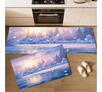 HASLEFND Set di 2 tappeti da cucina Scenario da sogno Sole, lago ghiacciato, brina, tappetini da cucina per la decorazione della casa e l'ufficio, antiscivolo(Viola, 40x60+40x120cm)