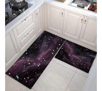 HASLEFND Set di 2 tappeti da cucina Universo dei sogni Nuvole stellate, tappetini da cucina per la decorazione della casa e l'ufficio,antiscivolo, tappetini da cucinas comodi (Viola, 40x60+40x120cm)