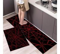 HASLEFND Set di 2 tappetini da cucina antiscivolo, lavabili,Linee astratte Ragnatela rossa, per cucina, decorazione per la casa, ufficio, scrivania in piedi (Nero, 40x60+40x120cm)