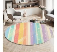 HASLEFND Stile a righe da sogno Tappeto Lavabile Rotondo 60cm Tappeto Circolare per Soggiorno Viola giallastro Camera da Letto a Pelo Corto Antiscivolo Morbido Stelle a strisce verticali Tappeti