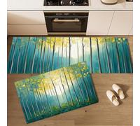 HASLEFND Tappeti da Cucina Antiscivolo Lavabile 40x60+40x120cm, Paesaggio dipinto ad olio Bosco di betulle autunnali Runner Tappeto, Facile da Pulire Tappeti per Lavandino, Corridoio, Ciano
