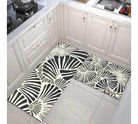 HASLEFND Tappetini da cucina 2 pezzi, Tappeto Cucina Antiscivolo, Arte astratta Forma a vortice a ventaglio Tappeti da Cucina, lavabile, Adatto per corridoi, cucine, Nero, 50x80+50x150cm