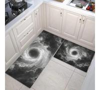 HASLEFND Tappetini da cucina 2 pezzi, Tappeto Cucina Antiscivolo, Illusione ottica Vortice della Via Lattea Tappeti da Cucina, lavabile, Adatto per corridoi, cucine, Grigio scuro, 40x60+40x120cm