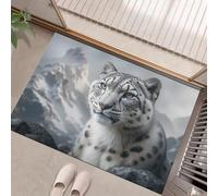 HASLEFND Tappetino per Porta Ingresso, Zerbino con Animali selvatici Il leopardo nella montagna innevata, Antiscivolo, Lavabile, Morbido, per Interni Ed Esterni, per Bagno, CucinaBianco grigiastro