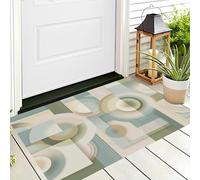 HASLEFND Tappetino per Porta Ingresso, Zerbino con Stile astratto geometrico Cerchi e rettangoli, Antiscivolo, Lavabile, Morbido, per Interni Ed Esterni, per Bagno, Cucina, WC, Balcone Verde chiaro