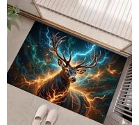 HASLEFND Tappetino per Porta Ingresso, Zerbino con Stile fantasy Cervo sotto il fulmine, Antiscivolo, Lavabile, Morbido, per Interni Ed Esterni, per Bagno, Cucina, WC, Balcone Giallo Blu