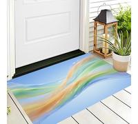 HASLEFND Tappetino per Porta Ingresso, Zerbino con Vento astratto che scorre Nastri fluttuanti, Antiscivolo, Lavabile, Morbido, per Interni Ed Esterni, per Bagno, Cucina, WC, Balcone Azzurro chiaro
