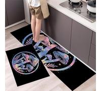 HASLEFND Tappeto Cucina Antiscivolo Lavabile Piante magiche Funghi arcobaleno, Passatoia Cucina Antiscivolo Lavabile, Tappeti Runner per Davanti al Lavandino, Corridoio (Viola, 50x80+50x150cm)
