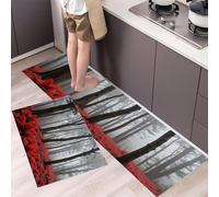 HASLEFND Tappeto Cucina in Dark Code Felci arboree morte Antiscivolo e Lavabile Runner Resistente all'usura Passatoia Cucina Antimacchia Adatto da tenere sotto il Lavandino Rosso