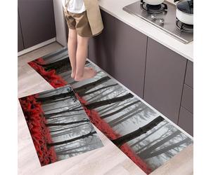 HASLEFND Tappeto Cucina in Dark Code Felci arboree morte Antiscivolo e Lavabile Runner Resistente all'usura Passatoia Cucina Antimacchia Adatto da tenere sotto il Lavandino Rosso