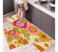 HASLEFND Tappeto Cucina in Floreale retrò Margherite dipinte a mano Antiscivolo e Lavabile Runner Resistente all'usura Passatoia Cucina Antimacchia Adatto da tenere sotto il Lavandino Beige
