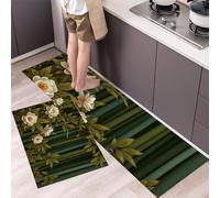HASLEFND Tappeto Cucina in Floreale retrò Peonia e bambù Antiscivolo e Lavabile Runner Resistente all'usura Passatoia Cucina Antimacchia Adatto da tenere sotto il Lavandino Verde scuro