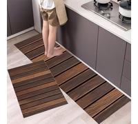 HASLEFND Tappeto Cucina in Stile country retrò Strisce di legno Antiscivolo e Lavabile Runner Resistente all'usura Passatoia Cucina Antimacchia Adatto da tenere sotto il Lavandino Marrone