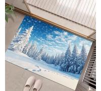 HASLEFND Tappeto Ingresso Interno 50 x 80 cm Tappeto Paese delle meraviglie invernale Pini, fiocchi di neve, cielo Antiscivolo Lavabile in Lavatrice Passatoia Corridoio Basso Profilo ZerbinoBlu