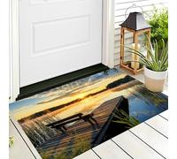 HASLEFND Tappeto Ingresso Interno 60 x 90 cm Tappeto Paesaggio lacustre Molo di legno sul lago Antiscivolo Lavabile in Lavatrice Passatoia Corridoio Basso Profilo ZerbinoGiallo Blu