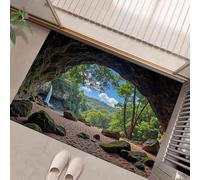 HASLEFND Tappeto Ingresso Interno 90 x 150 cm Tappeto Paesaggio naturale Grotte e cascate Antiscivolo Lavabile in Lavatrice Passatoia Corridoio Basso Profilo ZerbinoVerde