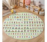 HASLEFND Tappeto per bambini, rotondo, 100cm, morbido, sottile, facile da pulire, Cartone animato semplice Icone dei cartoni animati per Camerette Ragazzi e Ragazze soggiorno