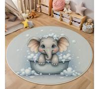 HASLEFND Tappeto Rotondo Morbido, Tappeto Animali carini Lavabile Facile da Pulire, Grigio Un cucciolo di elefante fa il bagno Pelo Corto Fluffy, per Salotto Cameretta Bambini Cucina 60cm