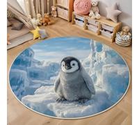 HASLEFND Tappeto rotondo per bambini 100cm, lavabile e antiscivolo, morbido tappeto da gioco Fotografia di animali Pinguini iceberg per ragazzi e ragazze, cameretta dei bambini, Blu