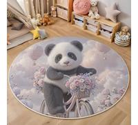 HASLEFND Tappeto rotondo per bambini, 80cm, lavabile e antiscivolo, morbido tappeto da gioco Animali carini Un panda in bicicletta per ragazzi e ragazze, cameretta dei bambini, soggiorno, Rosa
