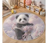 HASLEFND Tappeto rotondo per bambini 80cm, lavabile e antiscivolo, morbido tappeto da gioco Animali interessanti Un panda in bicicletta per ragazzi e ragazze, cameretta dei bambini, Rosa
