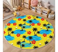 HASLEFND Tappeto rotondo per bambini, Illustrazioni tropicali Palma Ibisco, per cameretta dei bambini, cameretta dei giochi, camera dei ragazzi, soggiorno, colore crema, Cambia la canzone,80cm