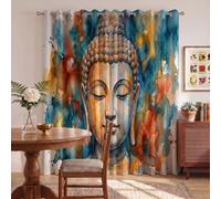 HASLEFND Tende per bambini ragazzi ragazze Arte astratta | Statua Buddha realizzata con acquerello e inchiostro. occhielli oscuranti termicamente isolati tende per cameretta dei bambini140 X 220 cm